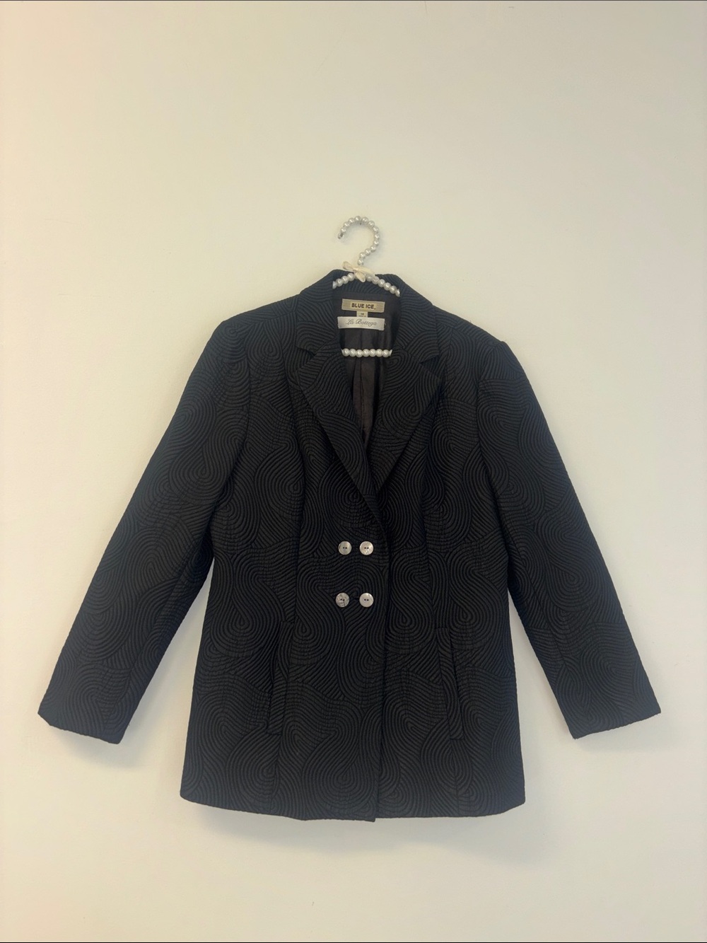 La Bottega Coat Jacket Elliatt Black Double-Breasted Textured Blazer size 14 VTG